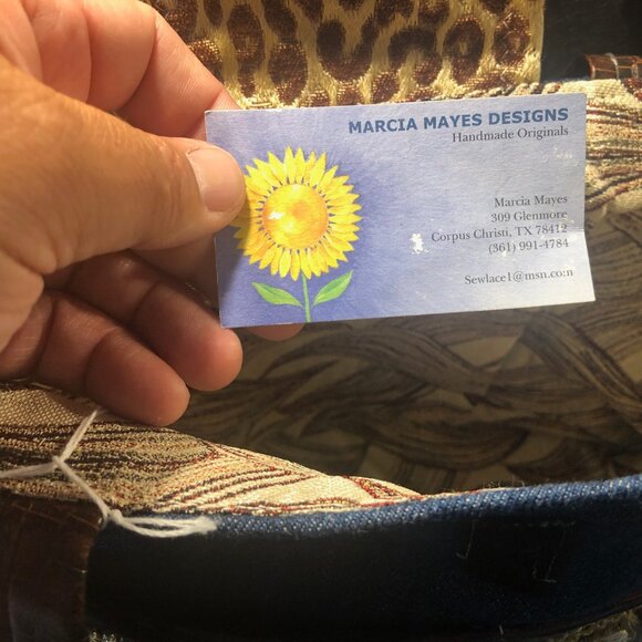 NWT Denim and Animal Print handmade bag by Marcia has a gold colored cat pendant - Picture 6 of 6